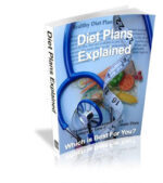 It's a book cover. Title of the book is 'Diet Plans Explained'. A stethoscope, a tape-measure and some fruits