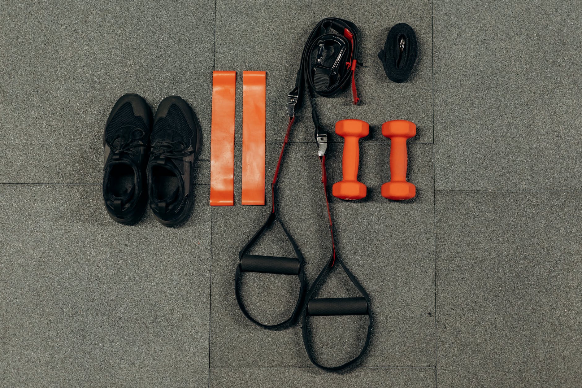 gym accessories set on the ground